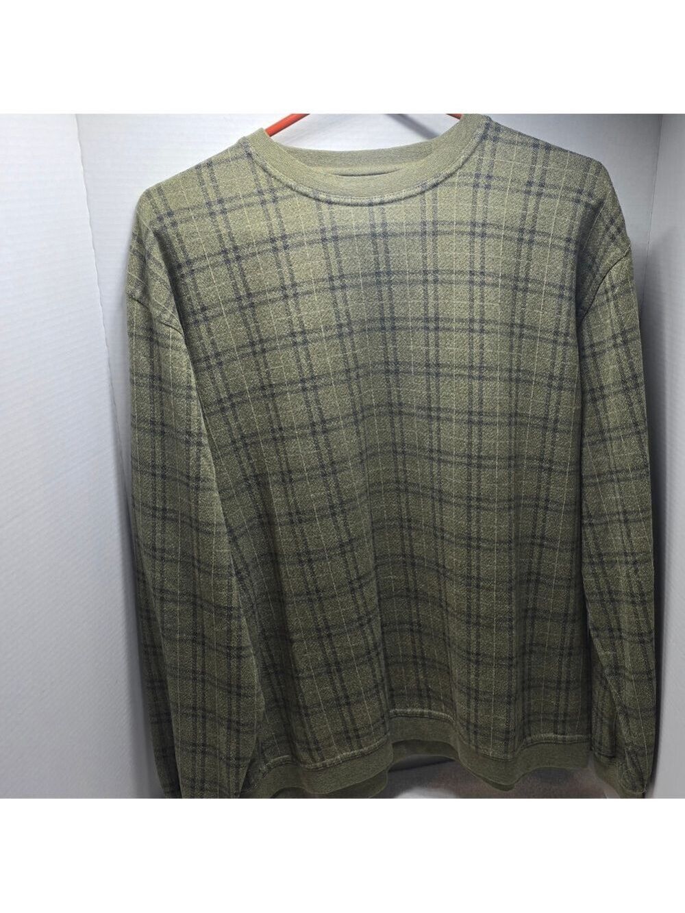 Olive Plaid Crewneck Sweater for Men